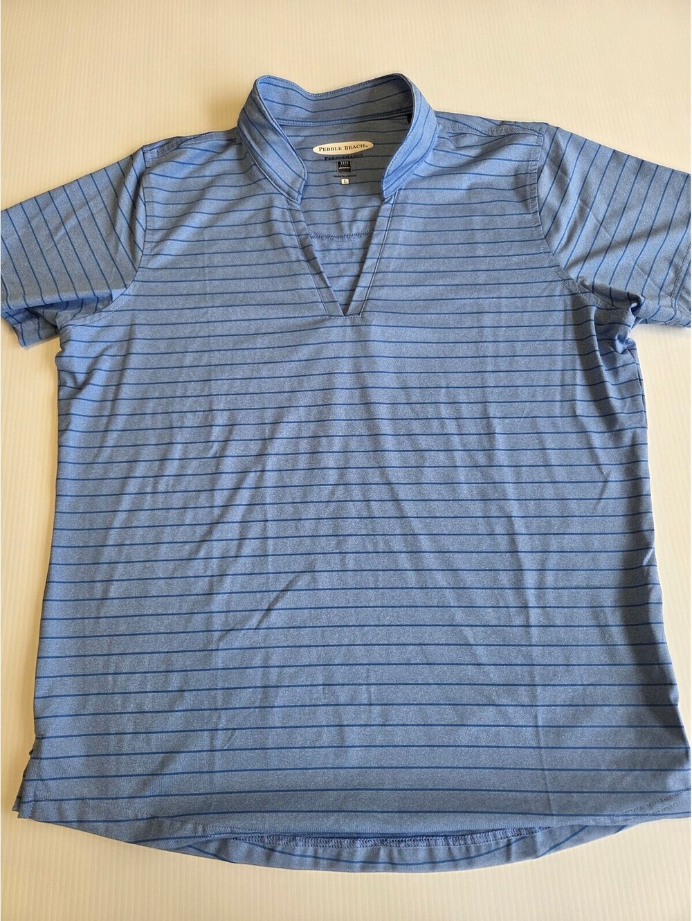 Pebble Beach Performance Women's Large Blue Striped Short Sleeve Golf Polo Shirt